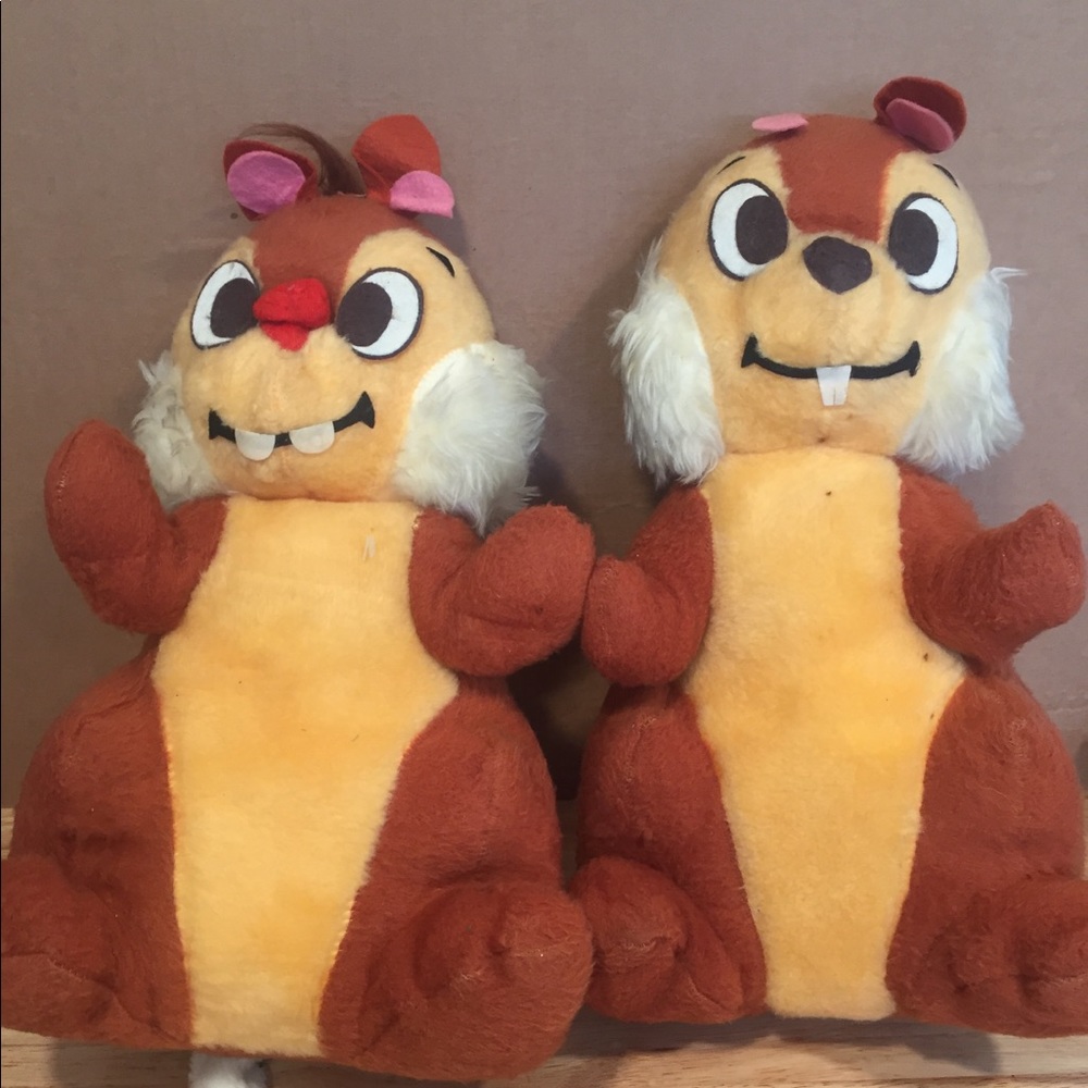 Vintage Disney Chip ‘N Dale Chipmunk Plushie Large Stuffed Animal Dolls 16" Pair